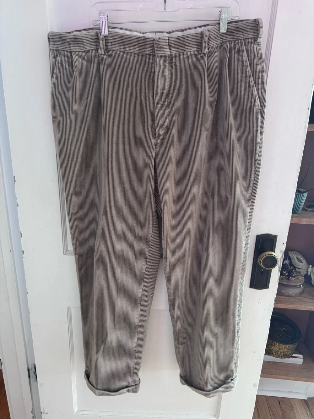 Vintage Land’s End Men's Corduroy Pants Trousers Taupe Brown Cuffed 40 x 30